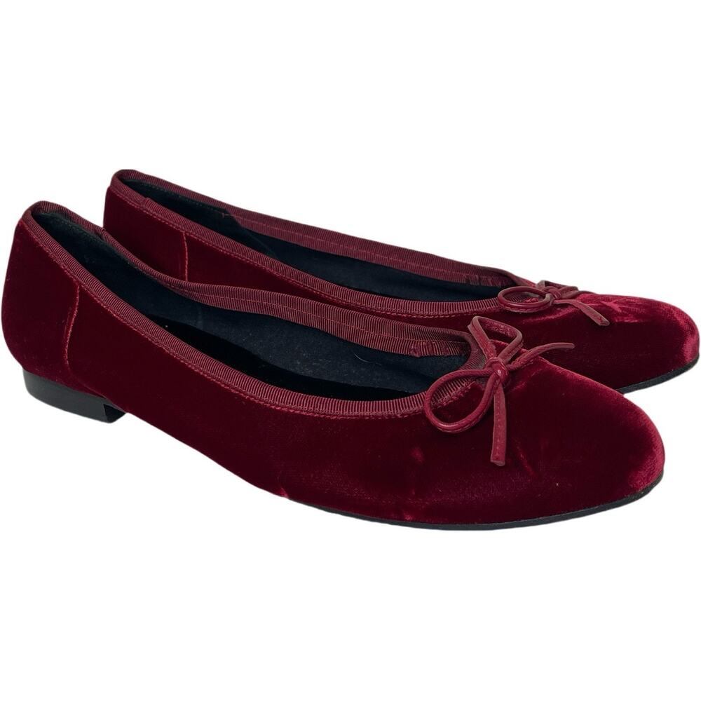Zalo Deep Red Velvet Flats with Bow